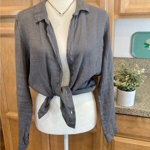 Cloth & Stone 100% Linen Charcoal Button Down Shirt